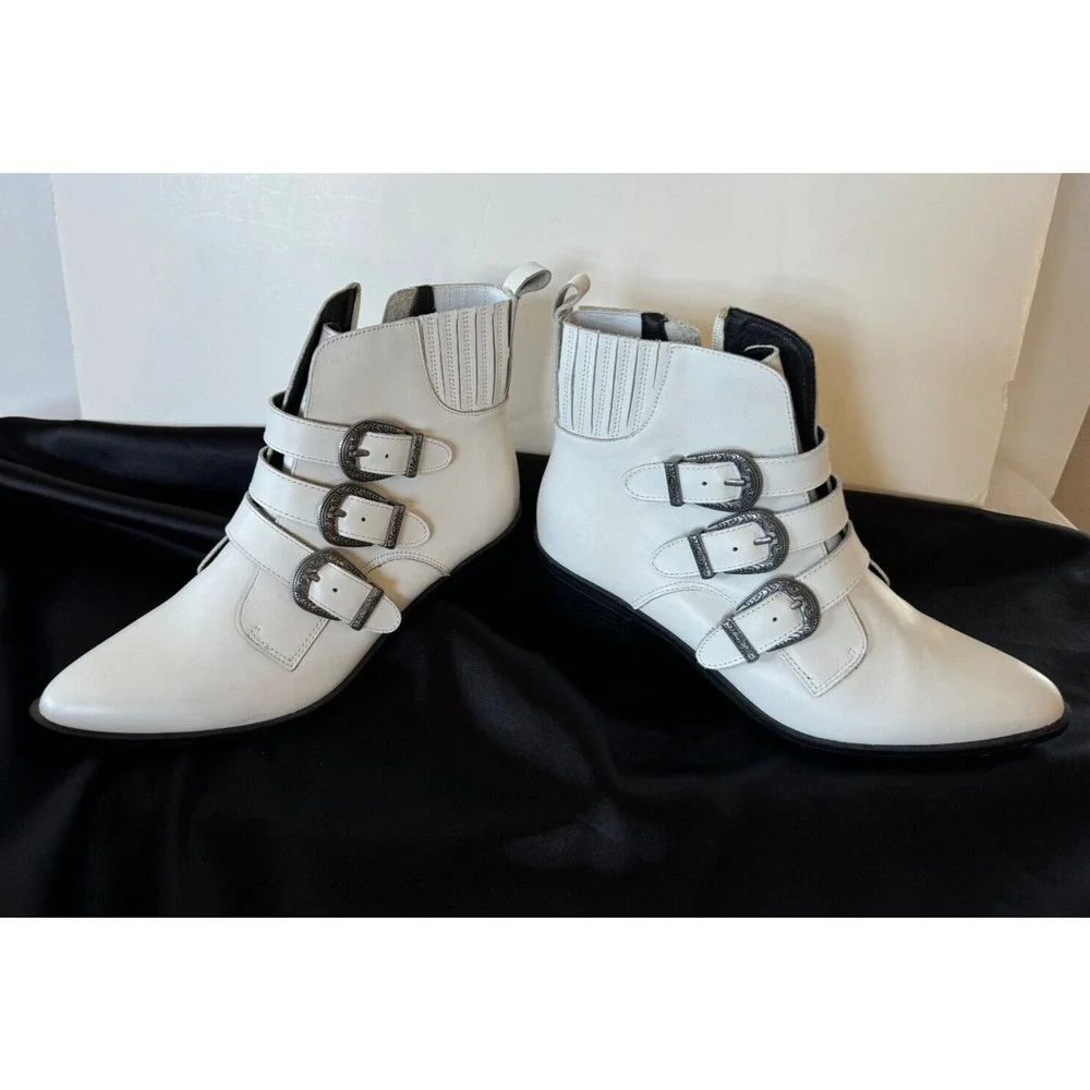 White Triple-Buckle Ankle Boots - Women's Fashion Boots